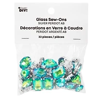 CousinDIY Silver Peridot AB Glass Sew-On Rhinestones, 32ct.