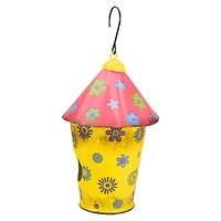 7.75" Red & Yellow Metal Birdhouse With Flowers
