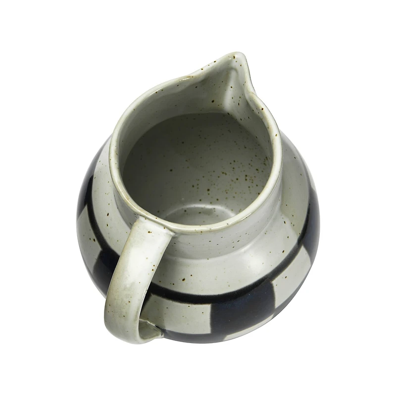 Hello Honey® Ivory & Black Painted Checker Farmhouse Stoneware Pitcher