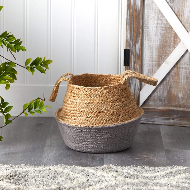 12" Boho Chic Handmade Cotton & Jute Woven Basket Planter