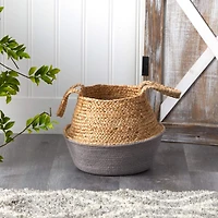 12" Boho Chic Handmade Cotton & Jute Woven Basket Planter