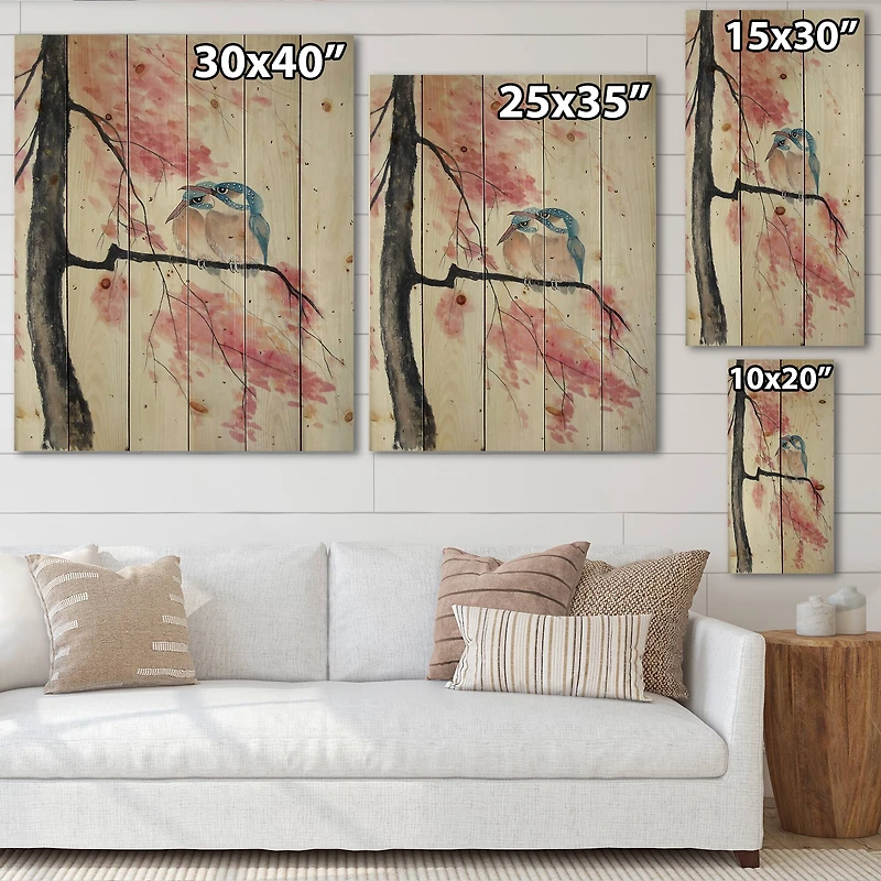 Designart - Two Kingfisher Birds Sit On A Flowering Branch