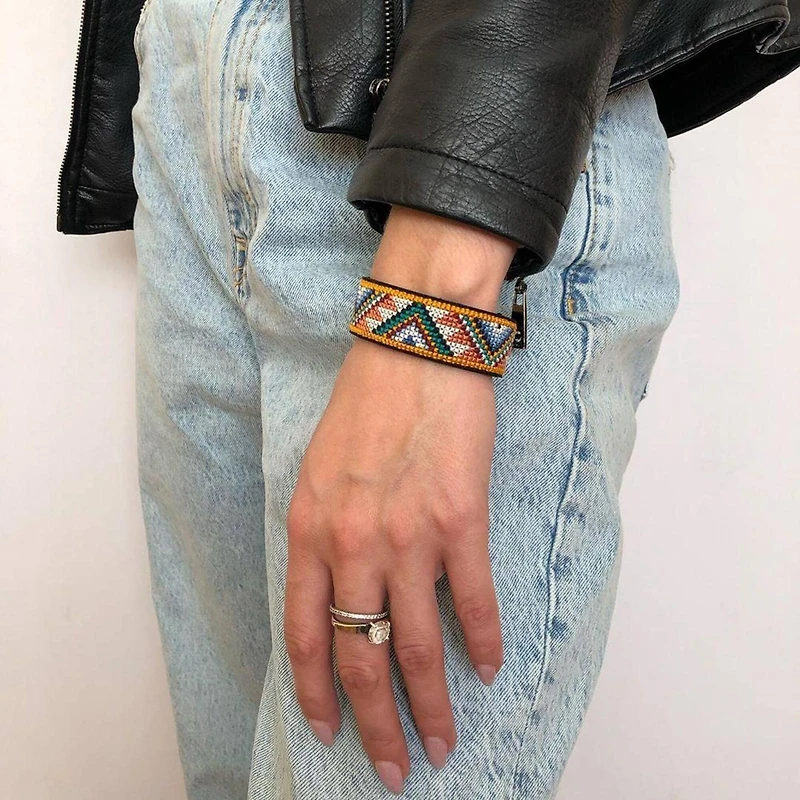 Wonderland Crafts Yellow & White Artificial Leather Cross Stitch Bracelet Kit