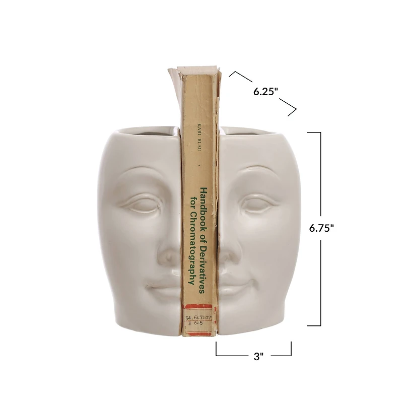 Hello Honey® 6.75" White Reactive Glaze Sculpted Stoneware Face Vases Set, 2ct.