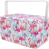 SINGER® Large Flamingo Print Sewing Basket with Matching Pouch Sew Kit
