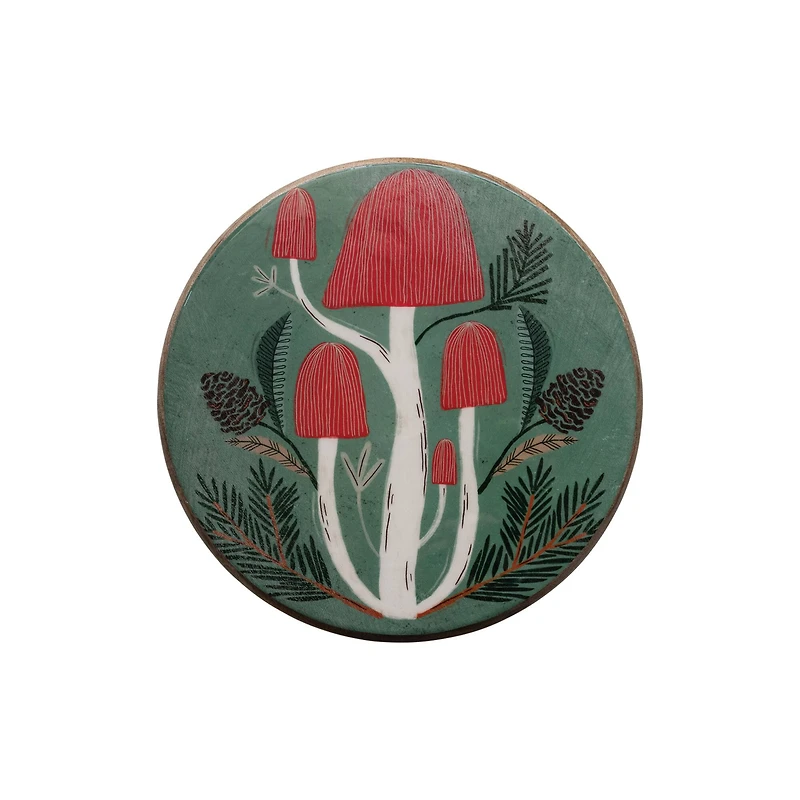 Hello Honey® 11.75" Red-Capped Mushrooms Enameled Mango Wood Pedestal