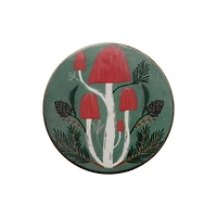 Hello Honey® 11.75" Red-Capped Mushrooms Enameled Mango Wood Pedestal