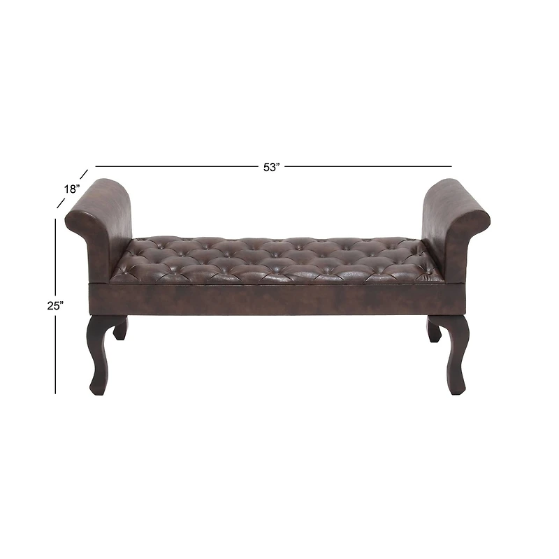 Brown Wood and Leather Traditional Bench, 25" x 53" x 18"