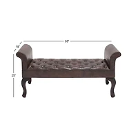 Brown Wood and Leather Traditional Bench, 25" x 53" x 18"