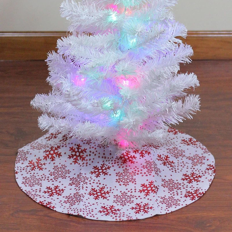 20" White & Red Glitter Snowflake Mini Tree Skirt