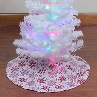 20" White & Red Glitter Snowflake Mini Tree Skirt