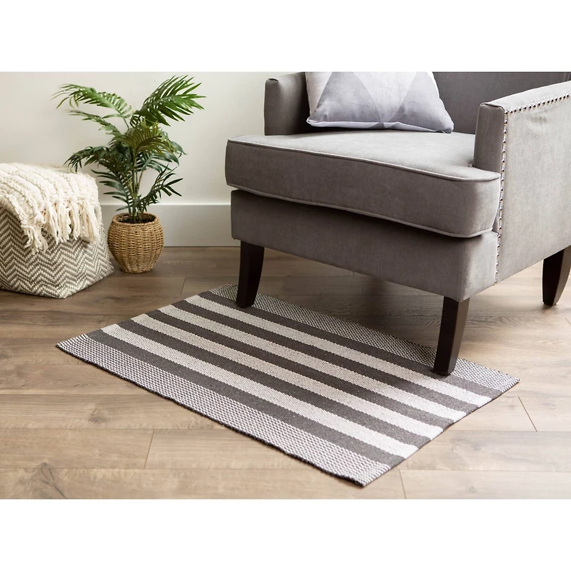DII® Gray Cabana Stripe Recycled Yarn Rug, 2ft. x 3ft.