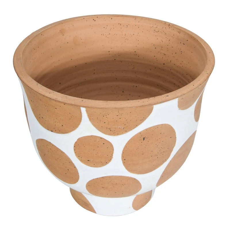 Hello Honey® 9" White & Brown Polka Dot Terra Cotta Pot