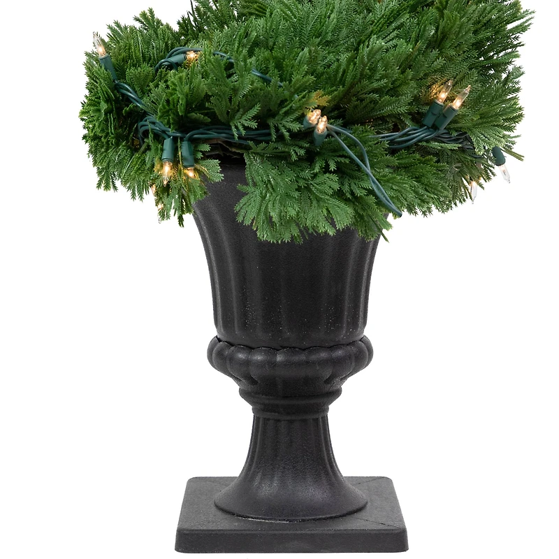 4.5ft. Pre-Lit Artificial Cedar Spiral Topiary Tree in Urn Style Pot, Clear Lights