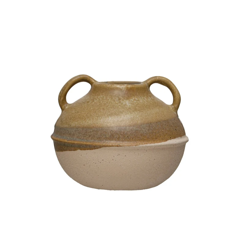 Hello Honey® Bloomingville 6" Tan Reactive Glaze Stoneware Tri-Tone Vase with Handles