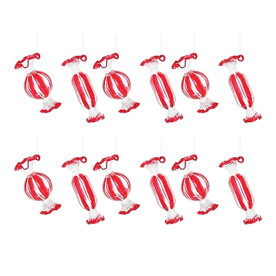 Glass Peppermint Candy Ornaments Set