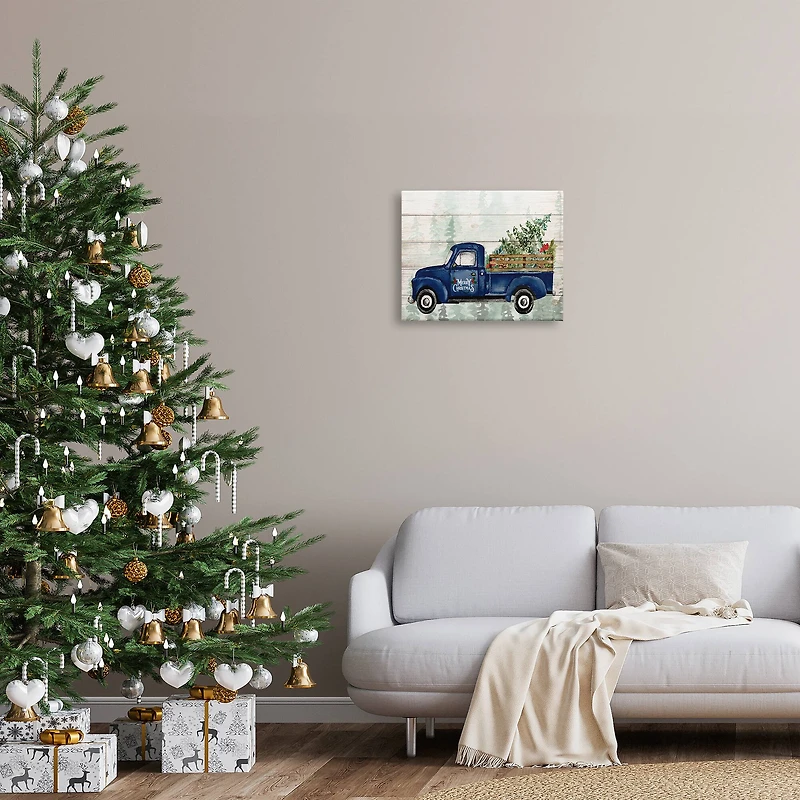 Stupell Industries Merry Christmas Blue Holiday Truck Canvas Wall Art