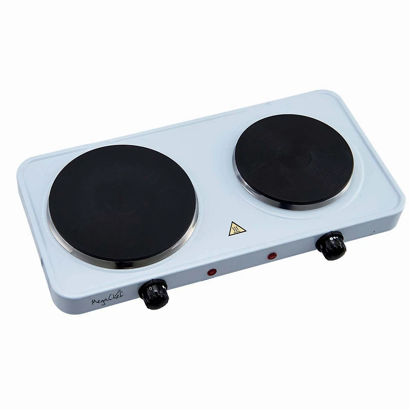 MegaChef Sleek White Electric Portable Lightweight Dual Burner Cooktop Buffet Range