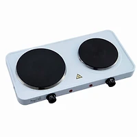 MegaChef Sleek White Electric Portable Lightweight Dual Burner Cooktop Buffet Range