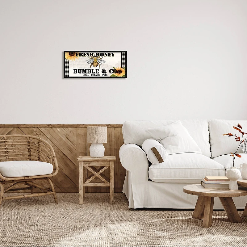 Stupell Industries Fresh Honey Bumble & Co. Advertisement Sunflowers Bee Framed Wall Art