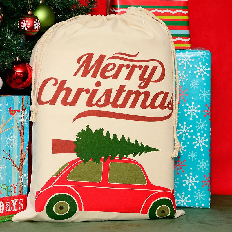 Personality Case™ 19" x 26" Merry Beatle Car Cotton Christmas Drawstring Bag