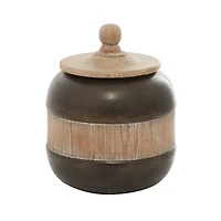 11" Brown Metal Rustic Decorative Jar