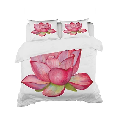 Designart 'Pink Lotus Watercolor Illustration' Modern & Contemporary Bedding Set