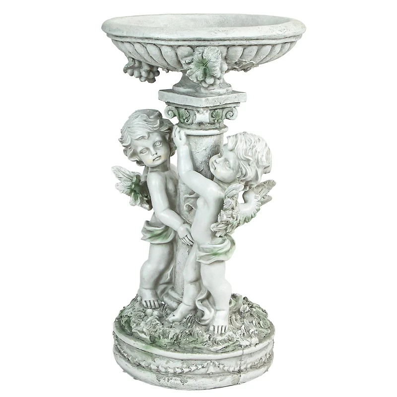 19.25" Cherub Angels Pedestal Bird Bath Outdoor Garden Statue