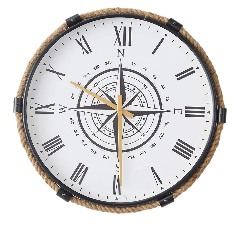 20" Brown Stainless Steel Compass Wall Clock with Rope Accents