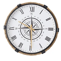 20" Brown Stainless Steel Compass Wall Clock with Rope Accents