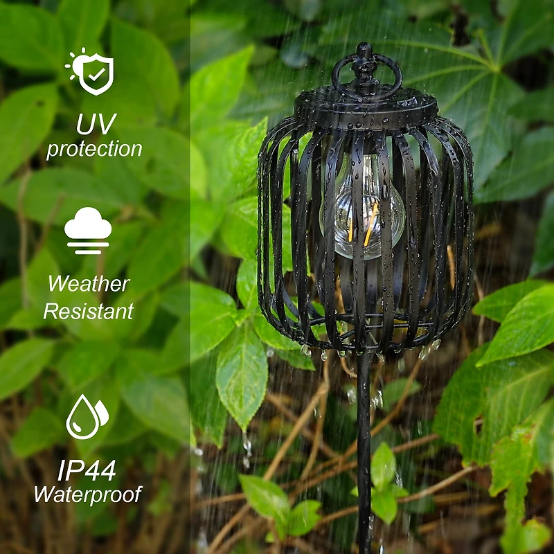 Glitzhome® 33" Black Metal Stripes Solar Powered Outdoor Lantern