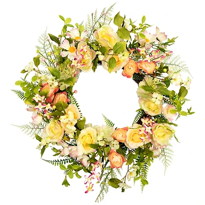 26" Daisy Peony & Roses Artificial Floral Spring Wreath