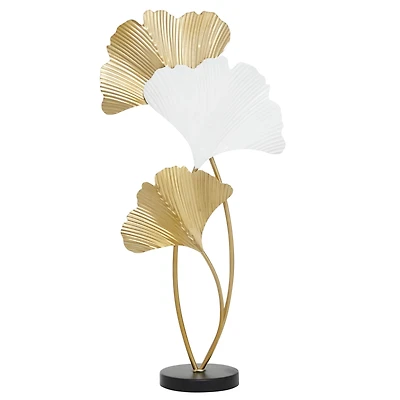 24" White & Gold Metal Modern Nature Sculpture