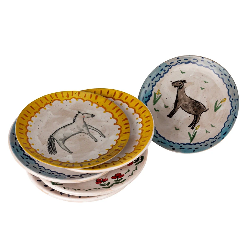 Hello Honey® 6" Enchanted Fauna Series Hand-Painted Stoneware Plate Set