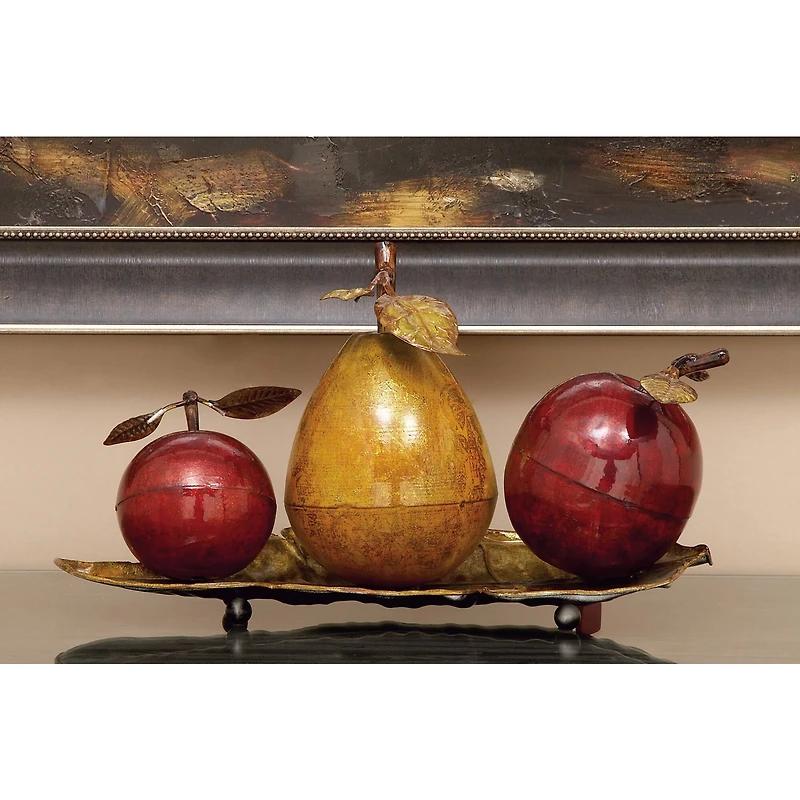 19" Red Iron Traditional Decorative Fruit with Tray