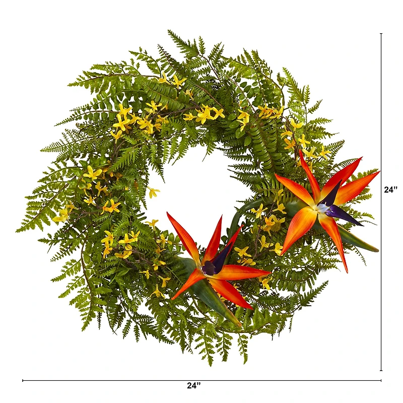 24'' Fern, Forsythia & Bird of Paradise Wreath