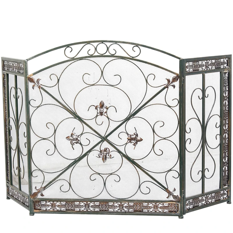 52" Green Metal Fireplace Screen