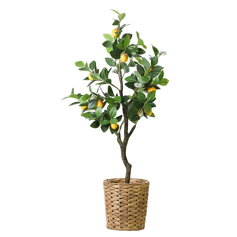 American Art Decor 4ft. Lemon Tree in Water Hyacinth Woven Basket