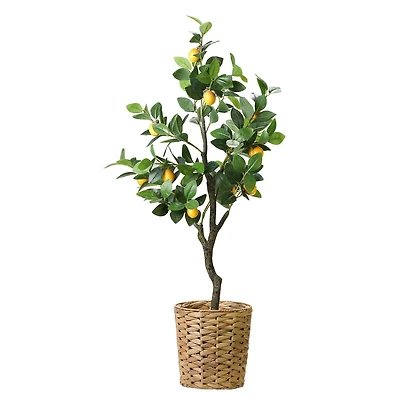 American Art Decor 4ft. Lemon Tree in Water Hyacinth Woven Basket