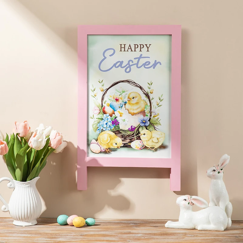 Glitzhome® 23.75" Easter Wooden Chicks Easel Porch Sign
