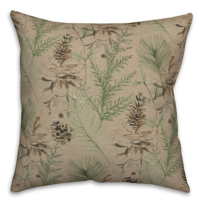 Pinecones & Greenery on Square Throw Pillow