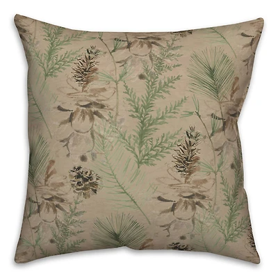 Pinecones & Greenery on Square Throw Pillow