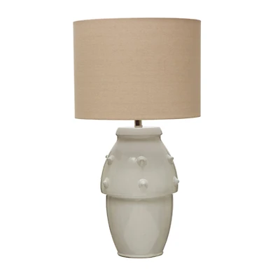 Hello Honey® 30" Ivory Modern Stoneware Table Lamp with Raised Dot Design and Fabric Shade