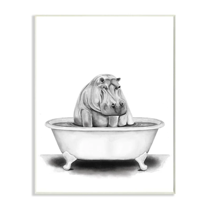 Stupell Industries Black & White Hippo In A Tub Wall Plaque