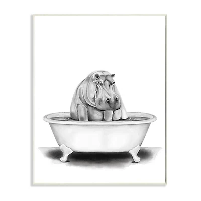 Stupell Industries Black & White Hippo In A Tub Wall Plaque