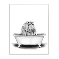 Stupell Industries Black & White Hippo In A Tub Wall Plaque