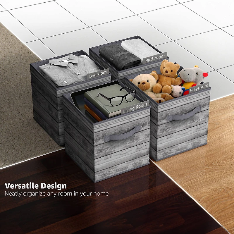 Sorbus 11" Gray Wood Pattern Foldable Storage Cubes, 4ct.