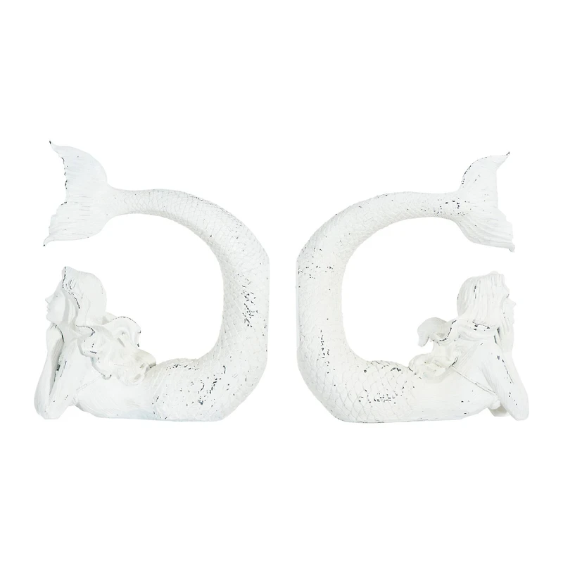 Hello Honey® Distressed White Stone Mermaid Bookends Set
