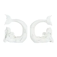 Hello Honey® Distressed White Stone Mermaid Bookends Set