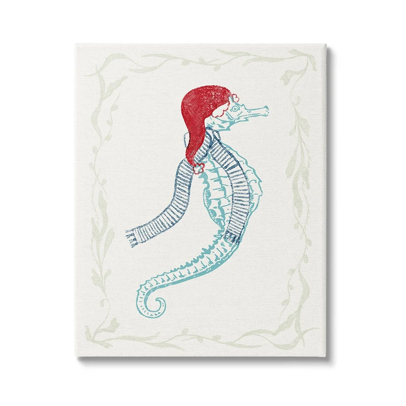 Stupell Industries Coastal Christmas Seahorse Santa Canvas Wall Art
